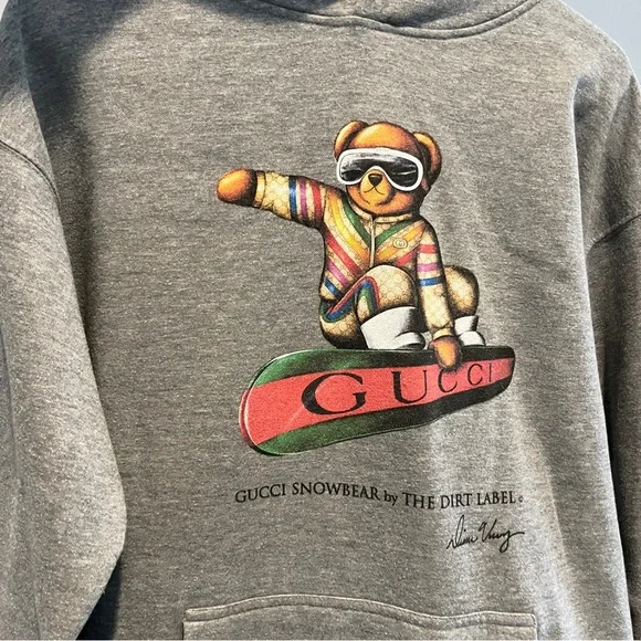 Artist signed faux polo bear x Gucci vintage gray hoodie size